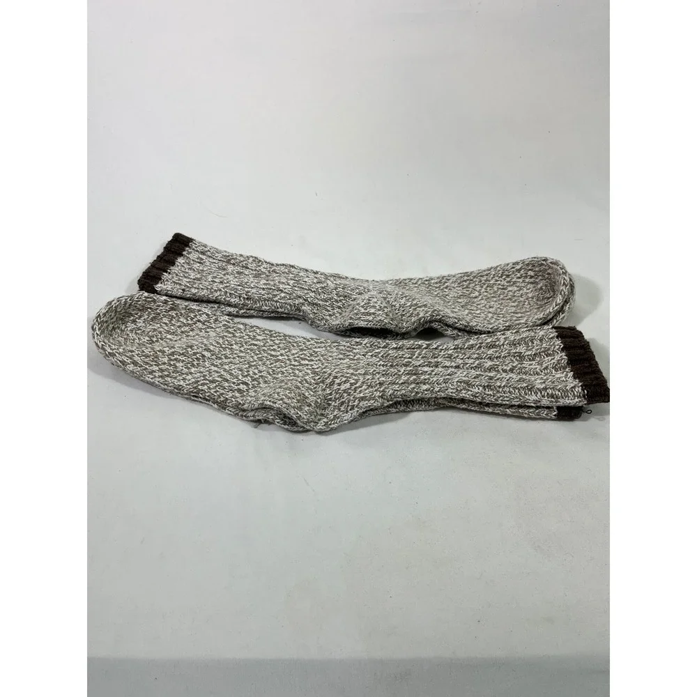Marled Brown White Heavy Knit‎ Wool Blend  Boot Socks 2 pair Ribbed Cuff 9-11